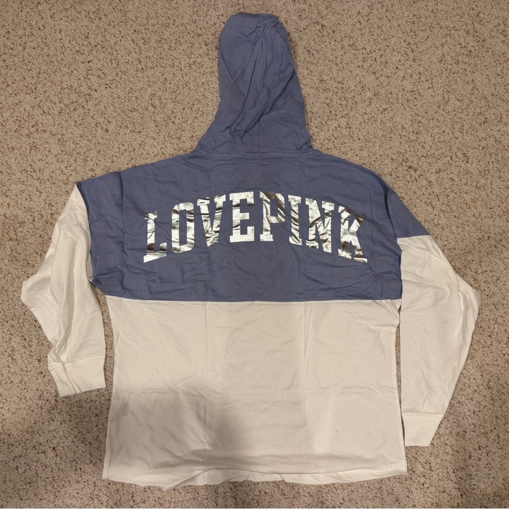 PINK Victoria's Secret Blue and White Long Sleeve Tee